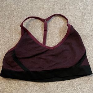 Burgundy and black Zella t back sports bra